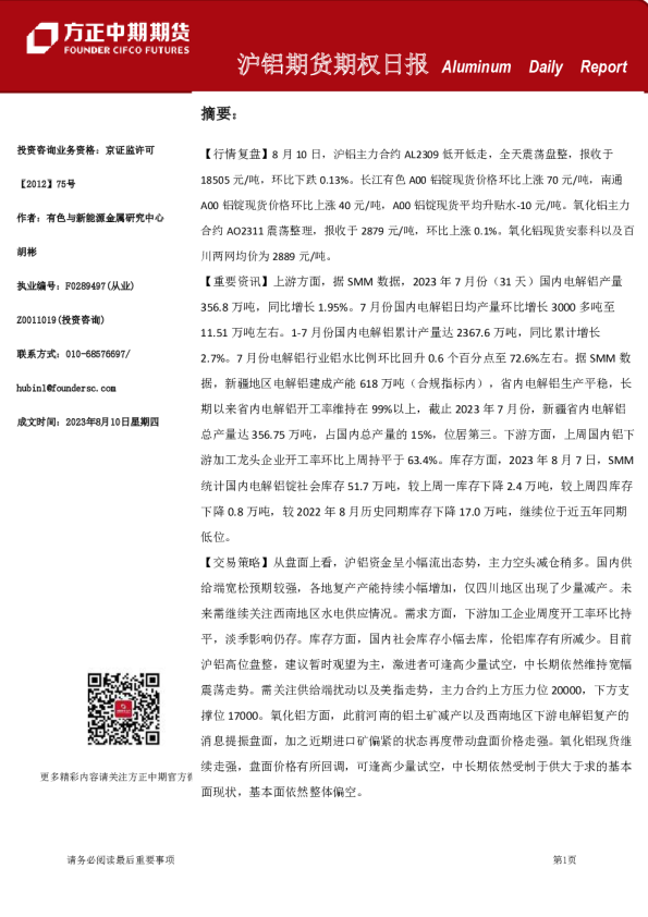 沪铝期货期权日报