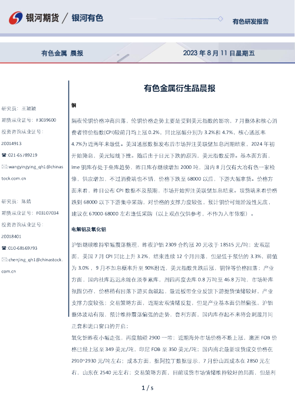 有色金属衍生品晨报