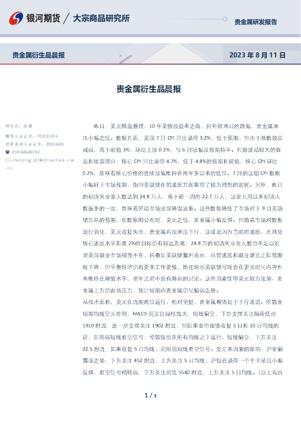 贵金属衍生品晨报