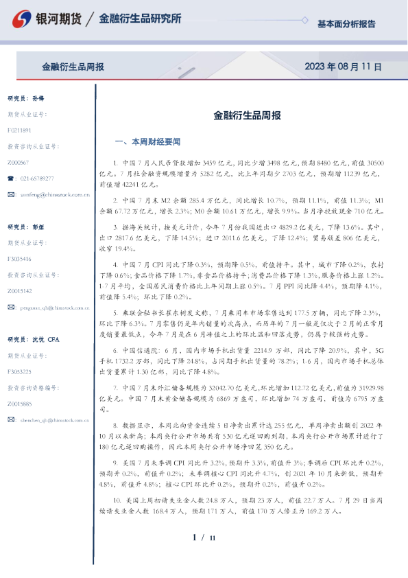 金融衍生品周报