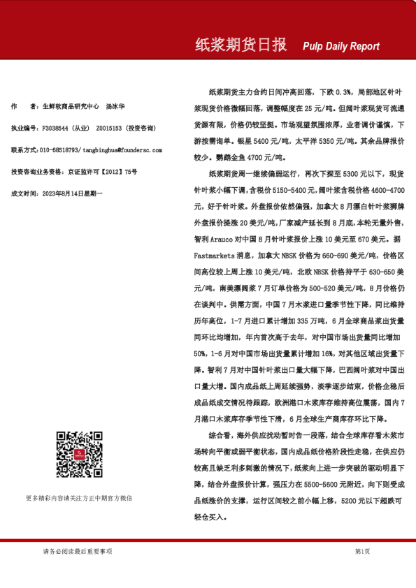纸浆期货日报