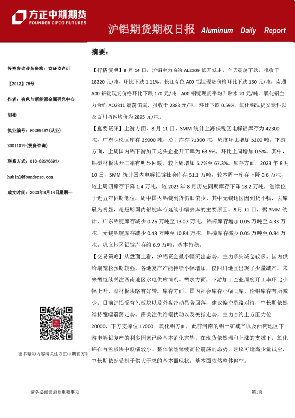 沪铝期货期权日报