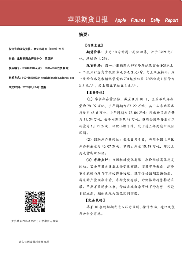 苹果期货日报