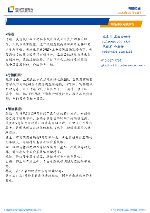 商品期权周度报告
