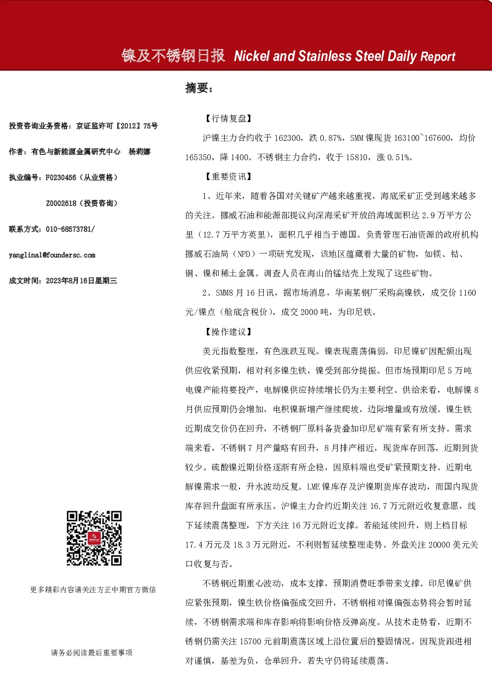 镍及不锈钢日报