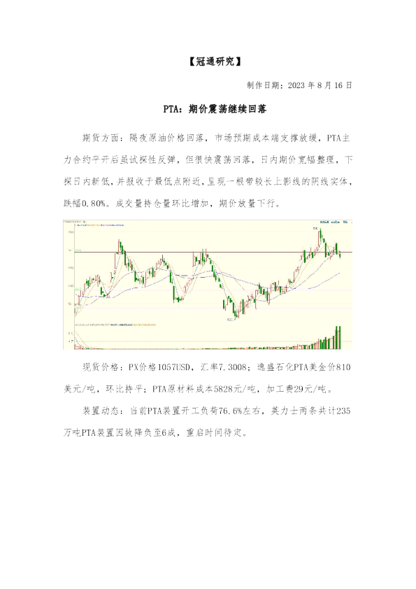 PTA：期价震荡继续回落