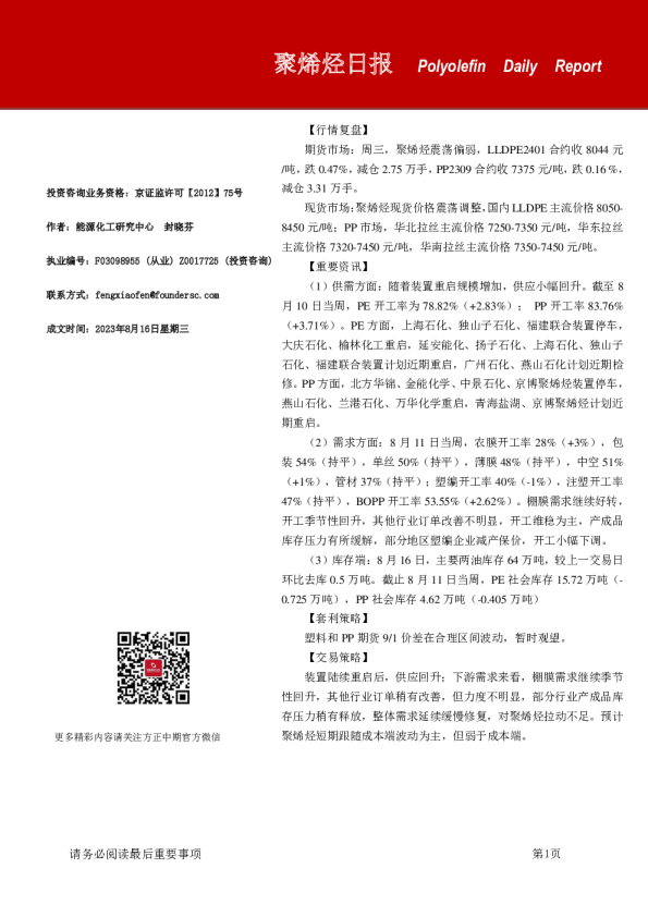 聚烯烃日报