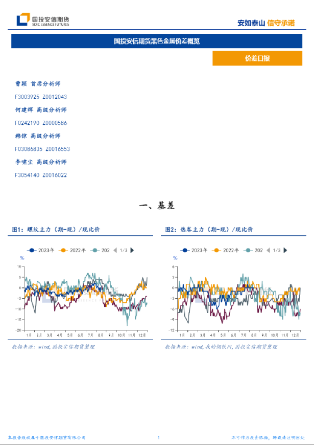 黑色金属价差概览