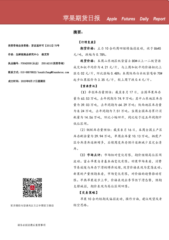 苹果期货日报
