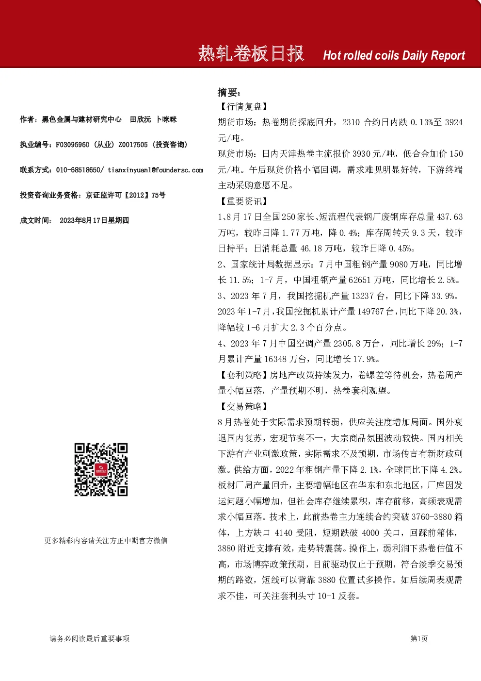 热轧卷板日报
