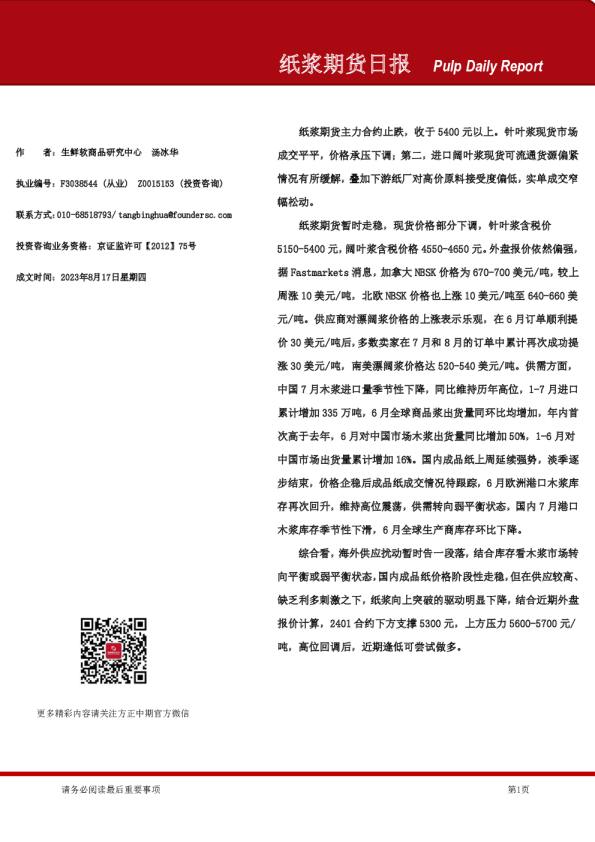 纸浆期货日报