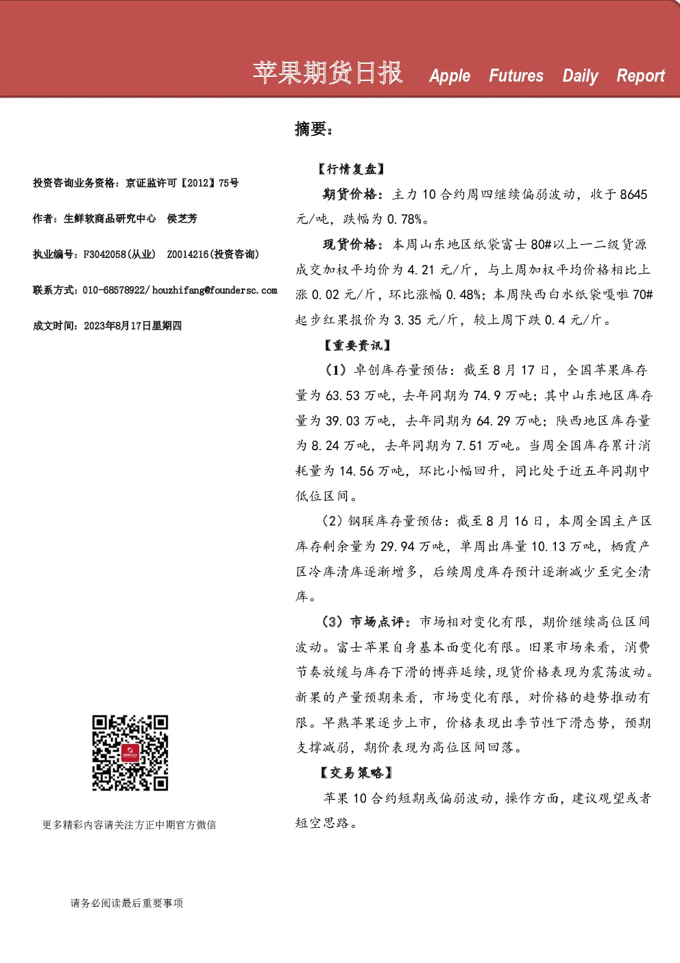 苹果期货日报