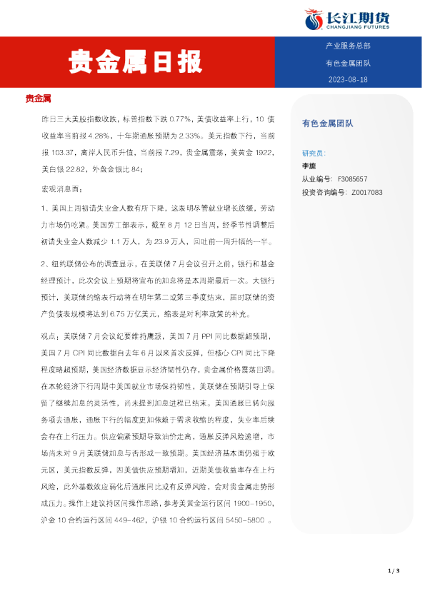 贵金属日报