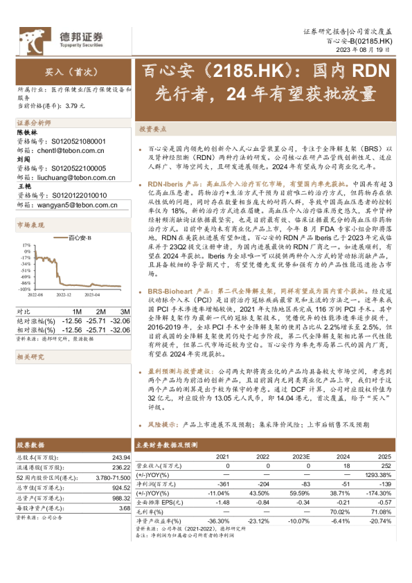 国内RDN先行者，24年有望获批放量