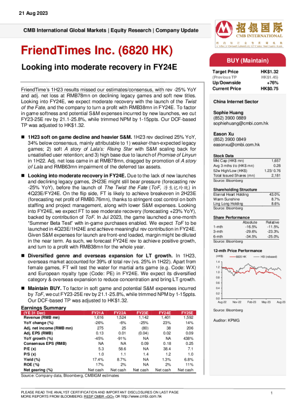 - 展望 FY24E 的适度复苏
