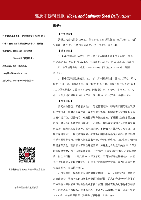 镍及不锈钢日报