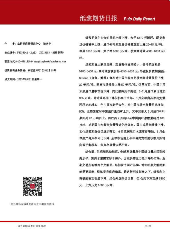 纸浆期货日报