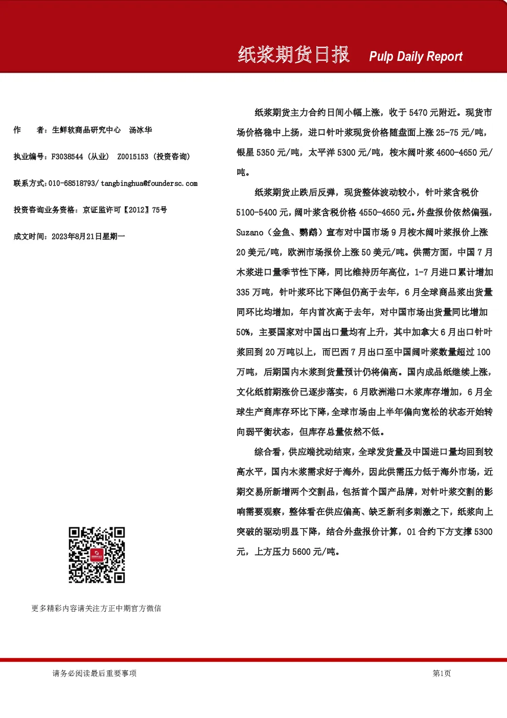 纸浆期货日报