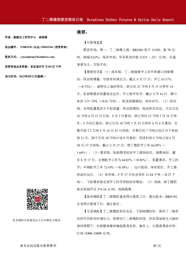 丁二烯橡胶期货期权日报