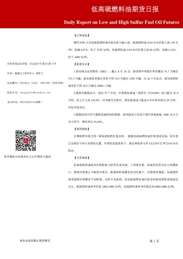 低高硫燃料油期货日报