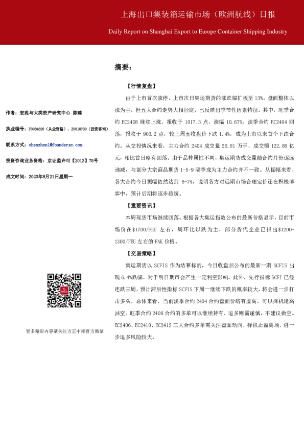 上海出口集装箱运输市场（欧洲航线）日报