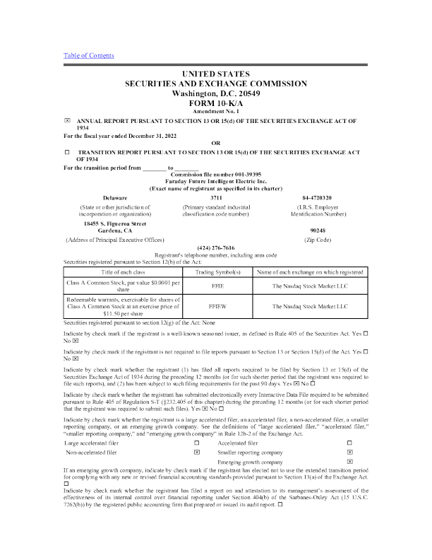 法拉第未来 2022年度报告