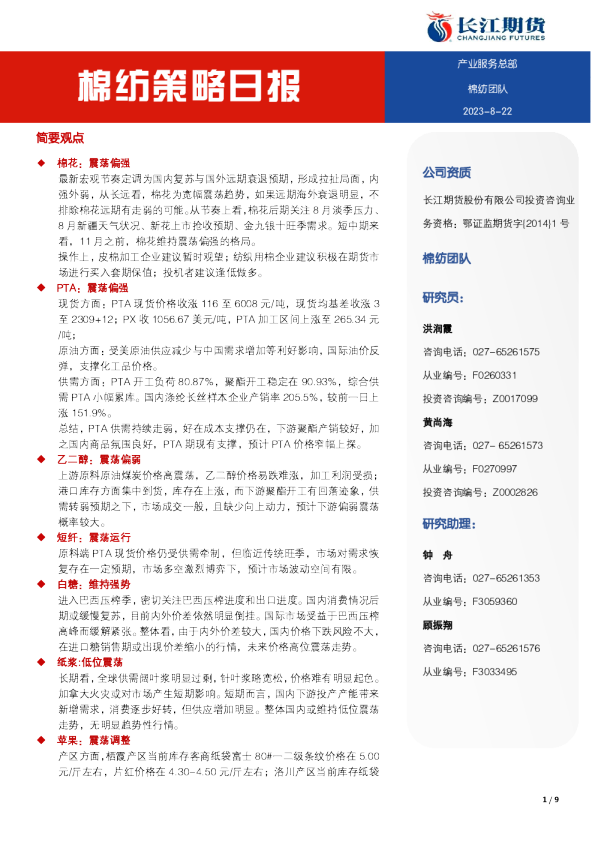 棉纺策略日报