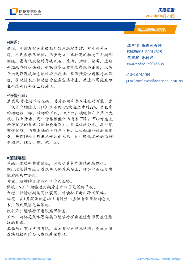 商品期权周度报告