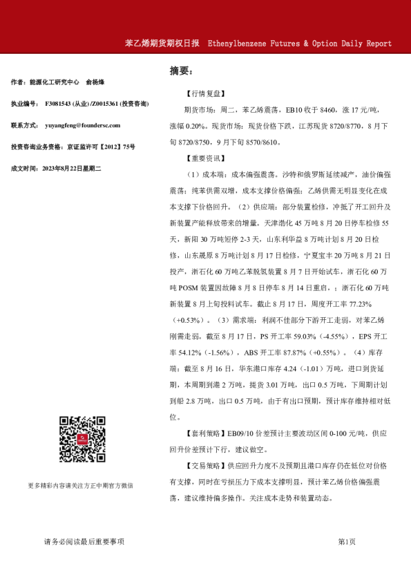 苯乙烯期货期权日报