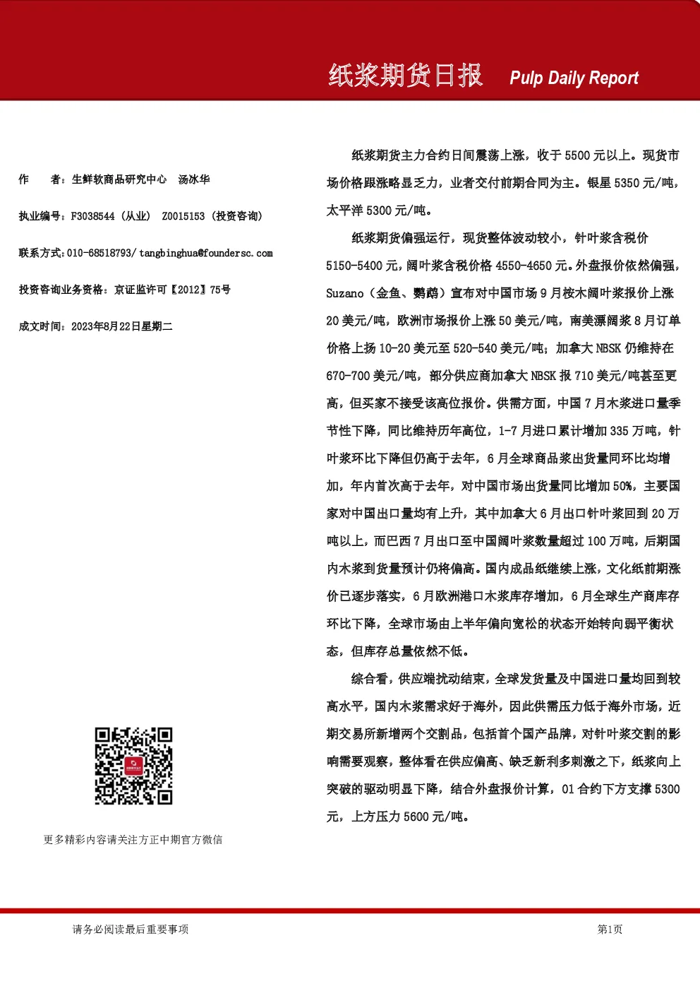 纸浆期货日报