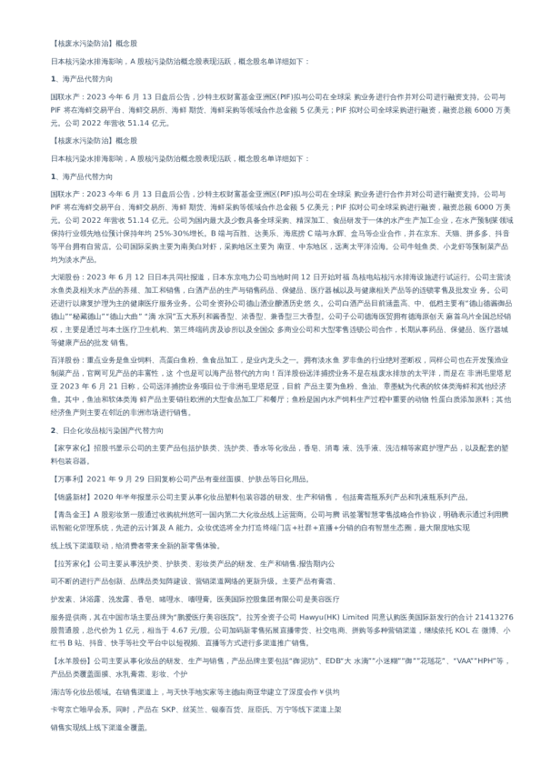 【 核废水污染防治 】概念股–20230823