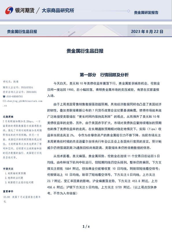 贵金属衍生品日报