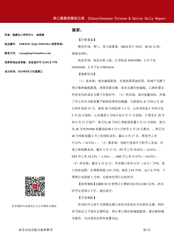 苯乙烯期货期权日报
