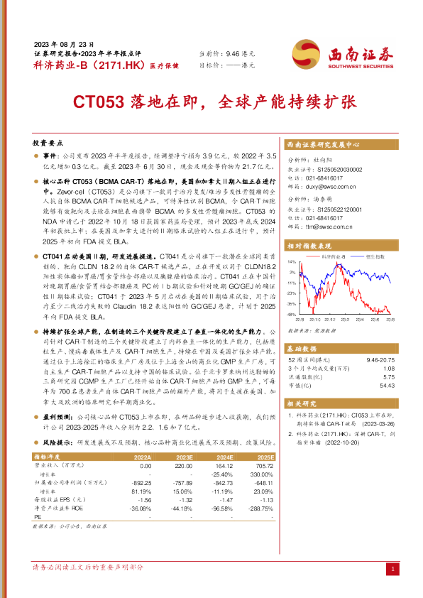 CT053落地在即，全球产能持续扩张