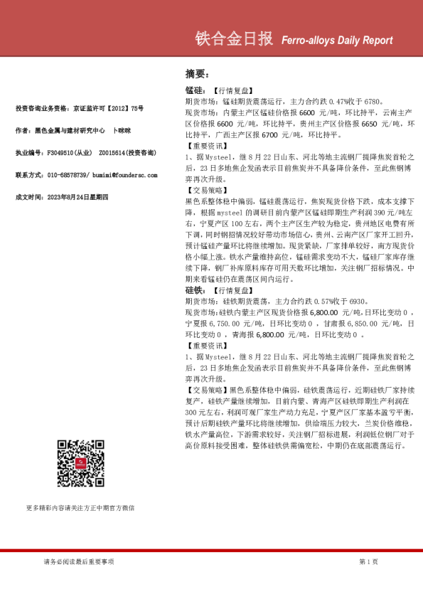 铁合金日报