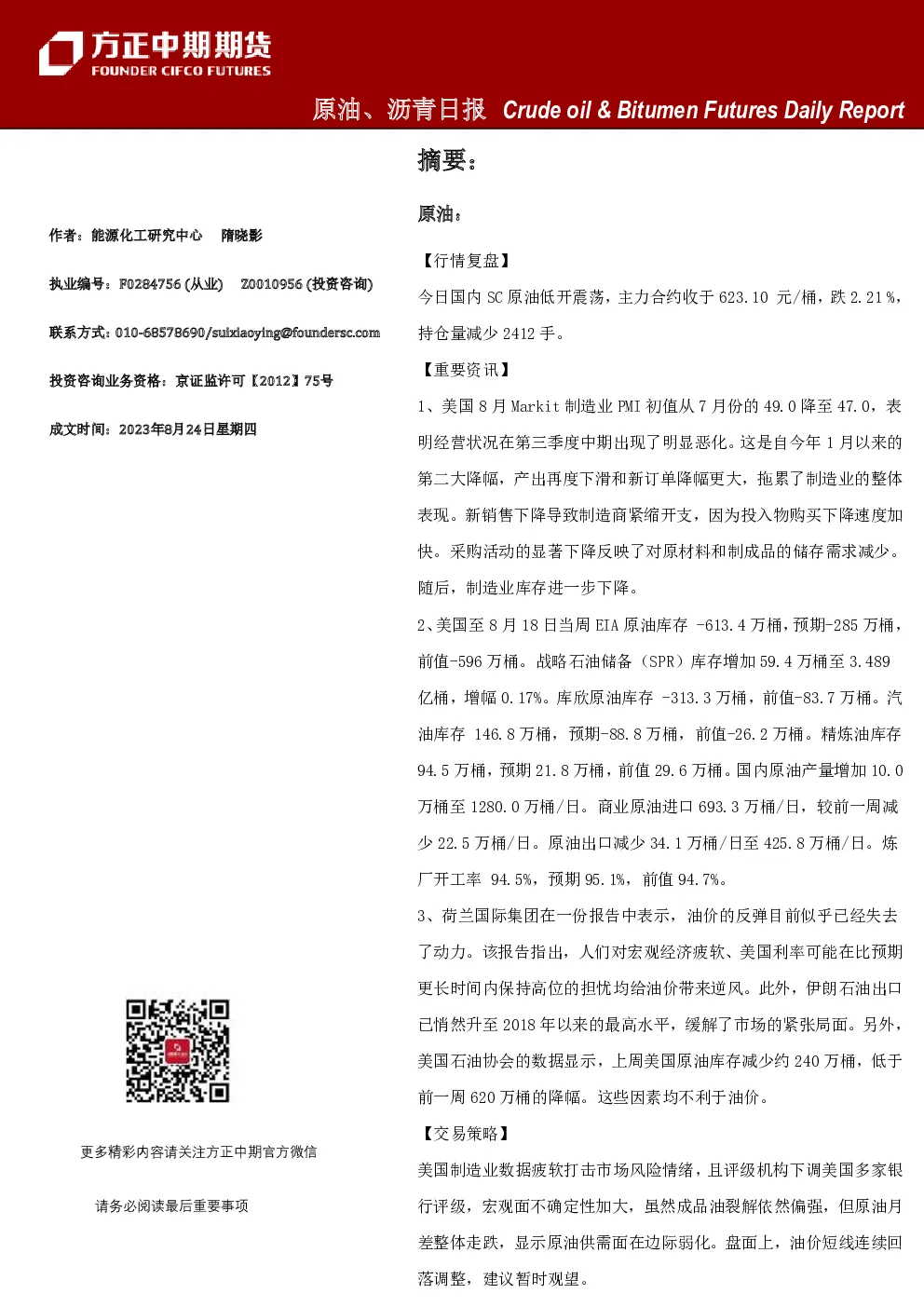 原油、沥青日报