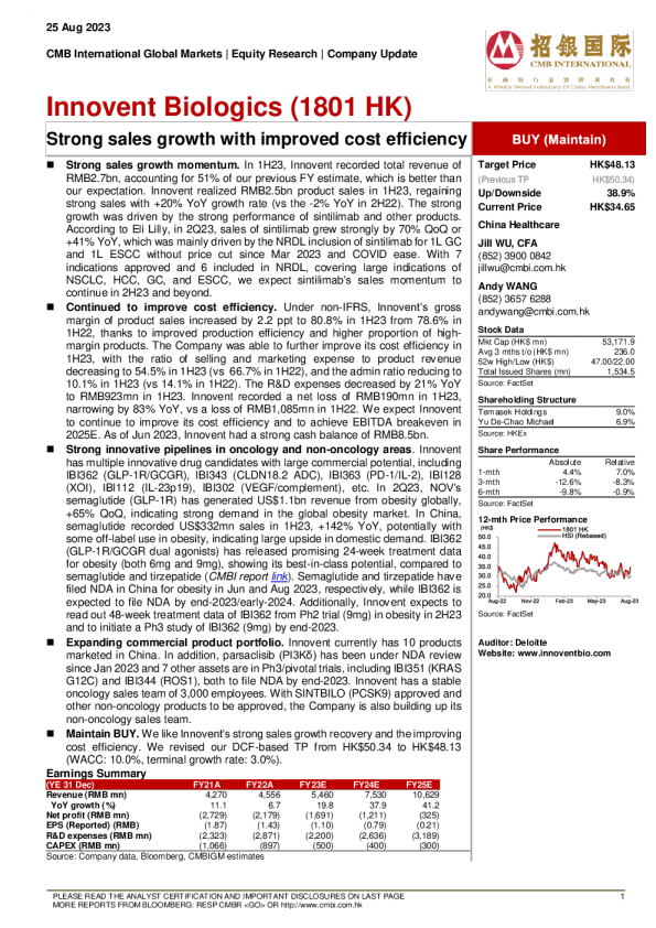 强劲的销售增长 ， 提高了成本效率