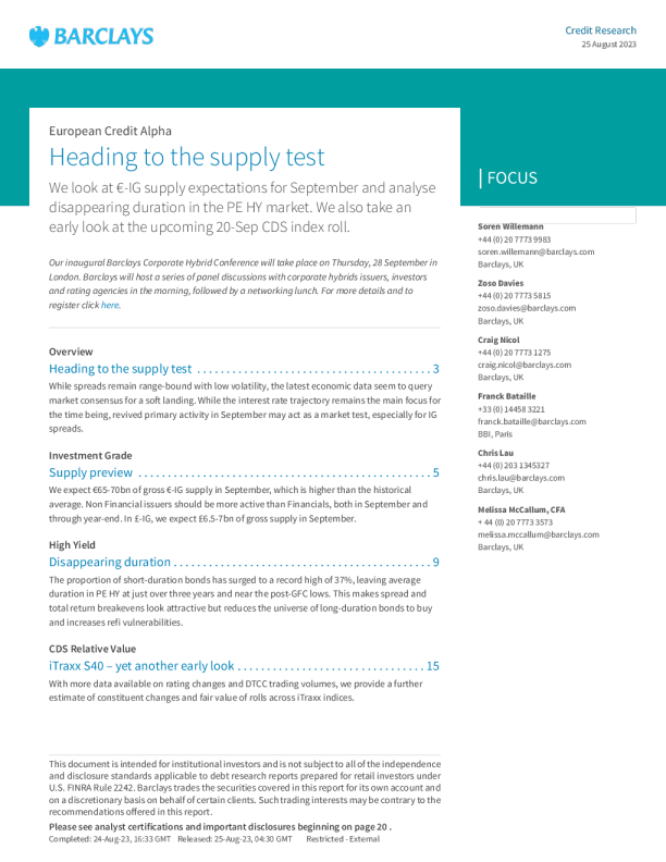欧洲信贷阿尔法 ： 走向供给测试