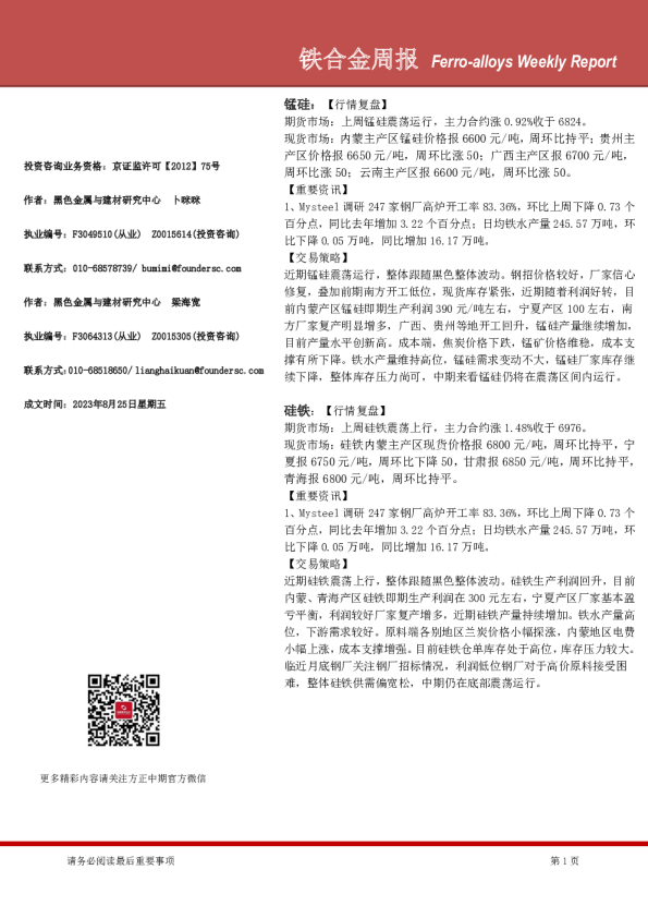 铁合金周报