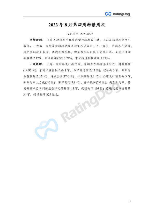 2023年8月第四周转债周报