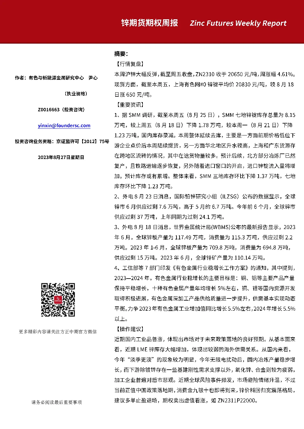 锌期货期权周报