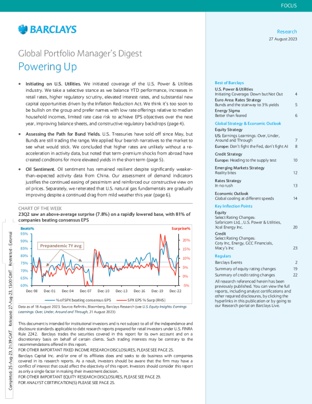 全球投资组合经理摘要 ： 通电