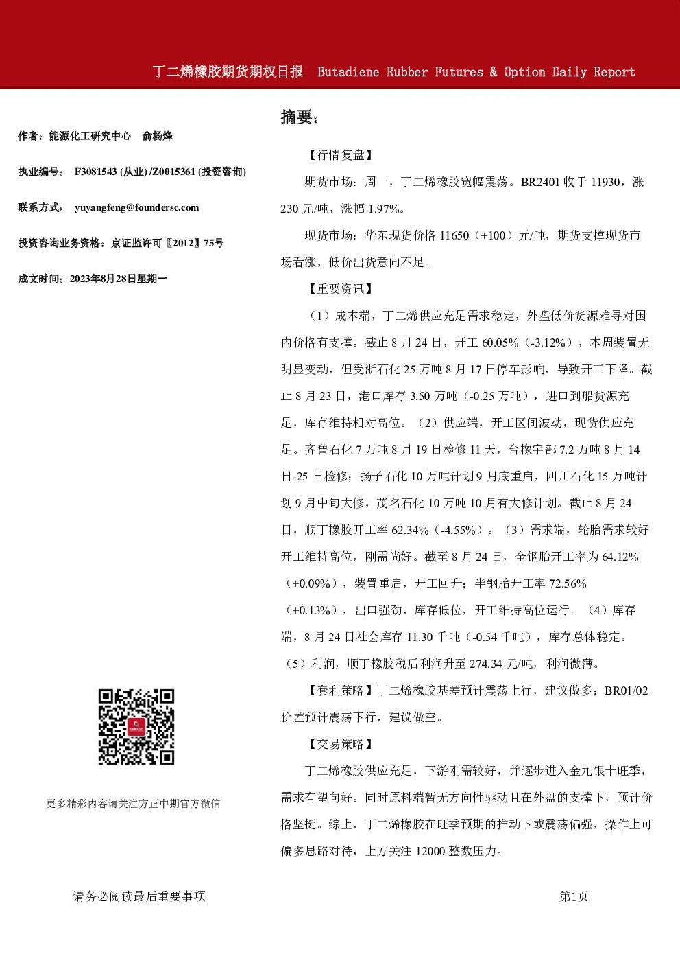 丁二烯橡胶期货期权日报