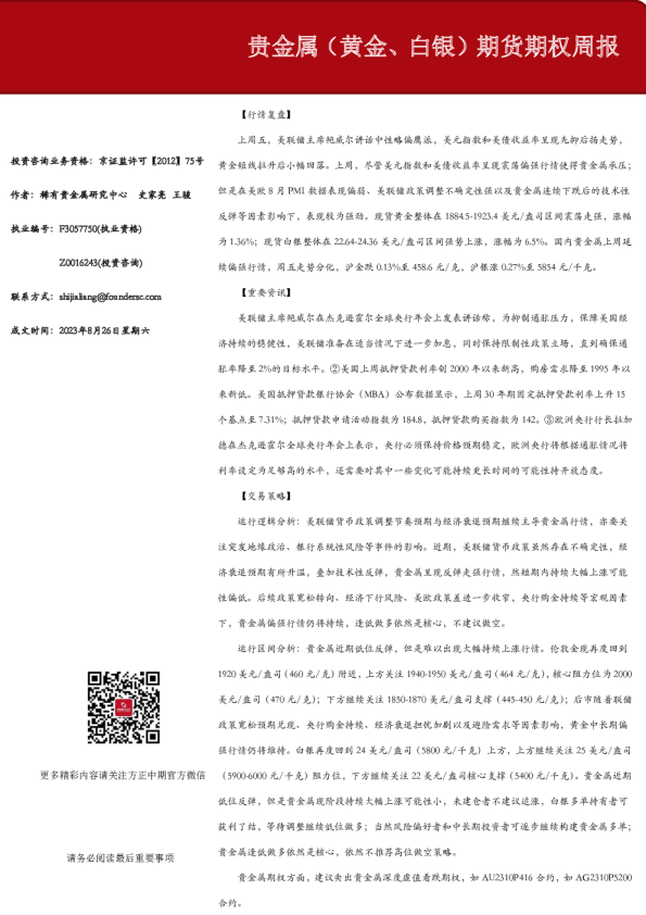 贵金属（黄金、白银）期货期权周报
