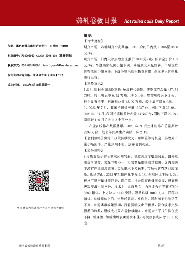 热轧卷板日报