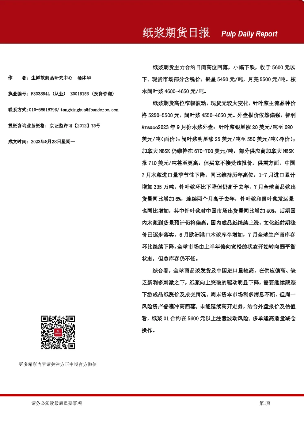 纸浆期货日报