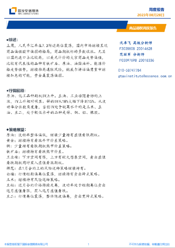 商品期权周度报告