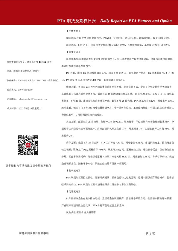 PTA期货及期权日报