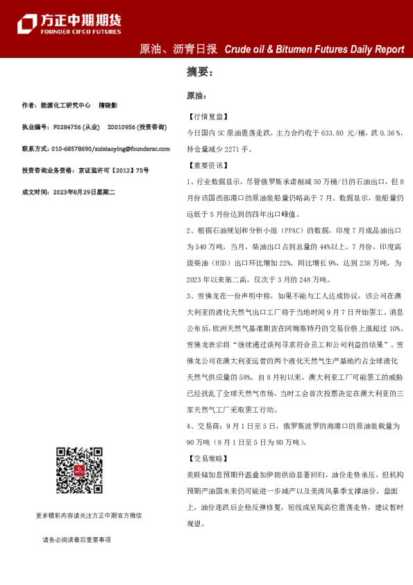 原油、沥青日报