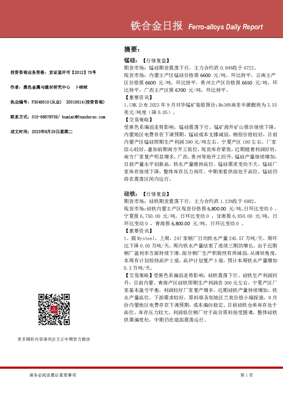 铁合金日报